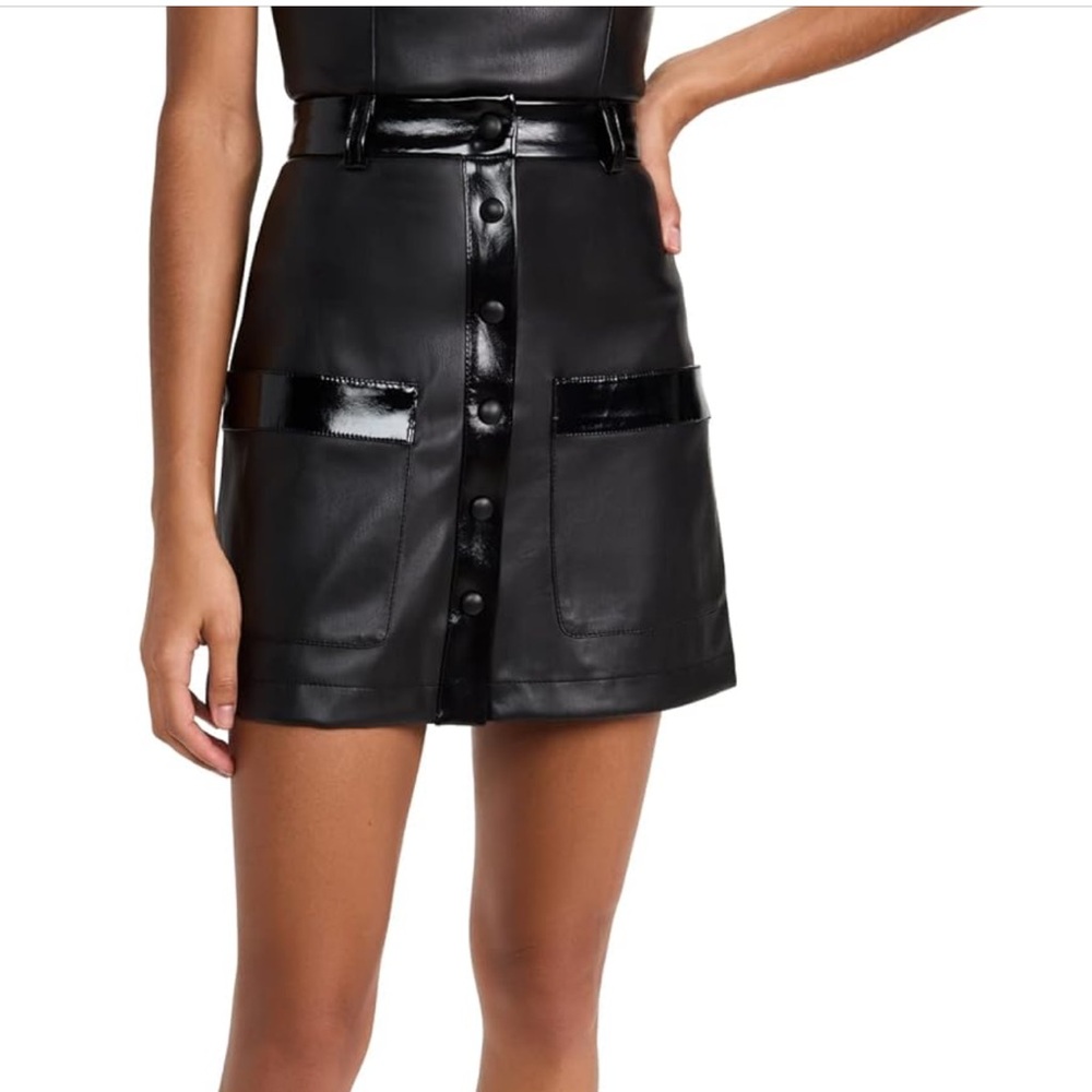 STAUD Black vegan leather mini skirt